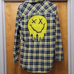 Y2K Drip Smile Yellow and Black Plaid Men's Long-Sleeve Flannel Shirt